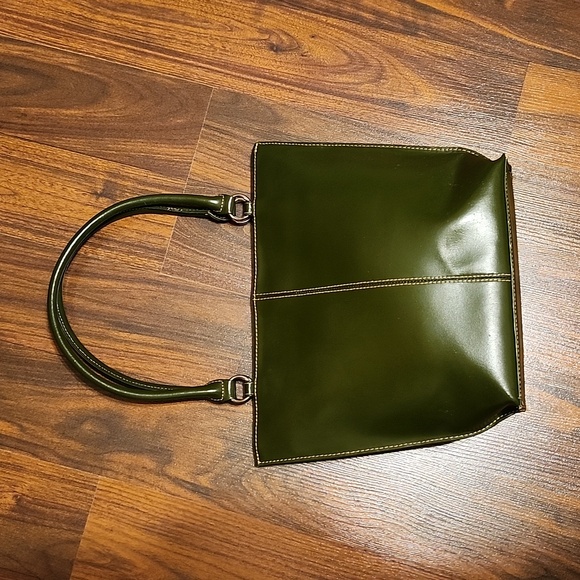 Wilsons Leather forest green tote bag w lots of pockets and room, silver… - Picture 10 of 16